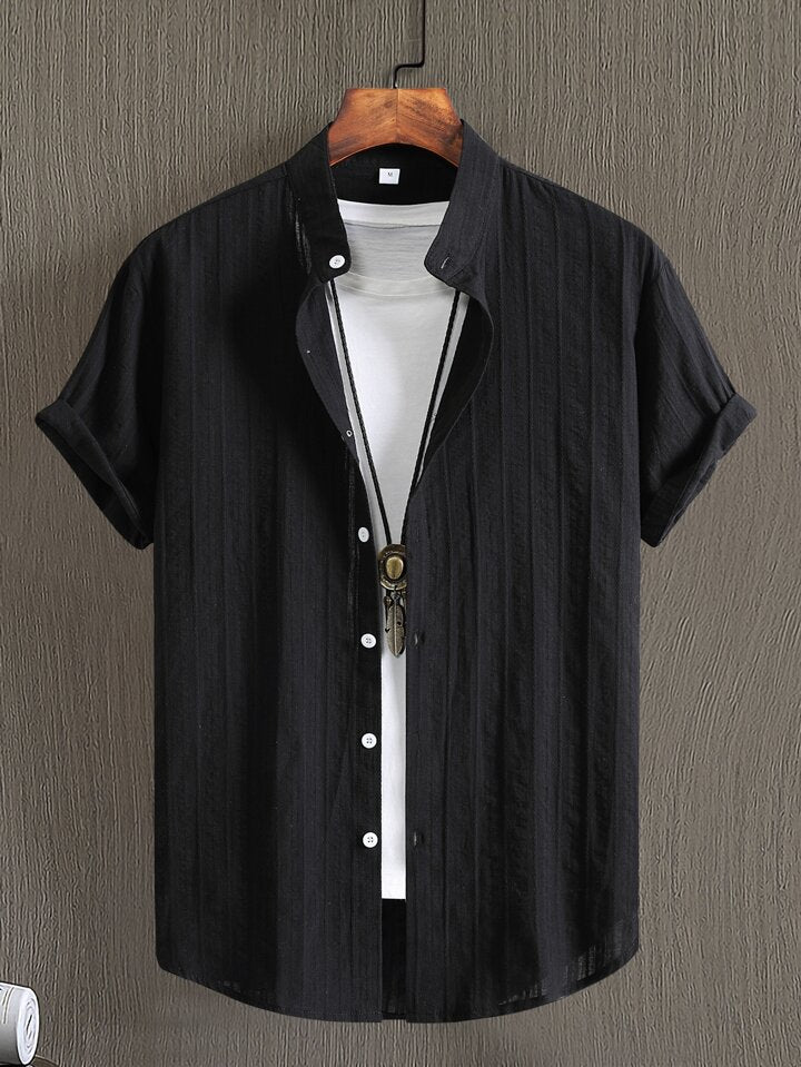 Bélvoir Summer Casual Men’s Shirt — Vintage Jacquard Streetwear Button-Down