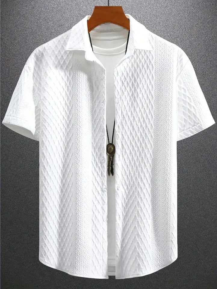 Bélvoir Summer Casual Men’s Shirt — Vintage Jacquard Streetwear Button-Down